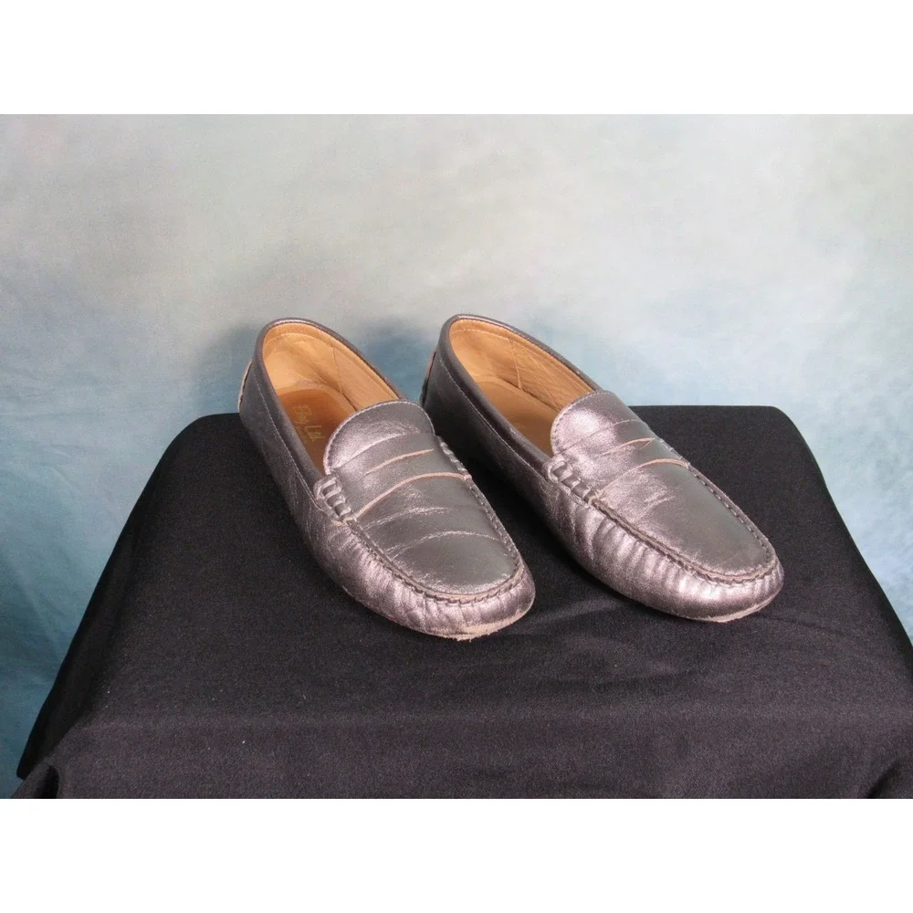 Flag Ltd Metallic Pewter Nappa Glove Leather Driving Penny Loafers 8.5M Brazil